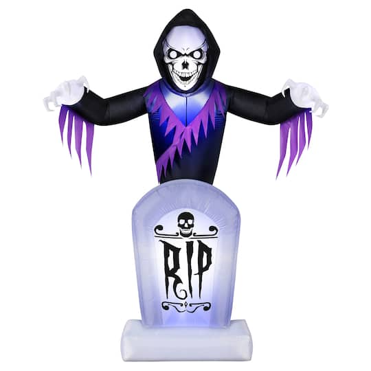 8ft. Inflatable Halloween Reaper Behind Tombstone